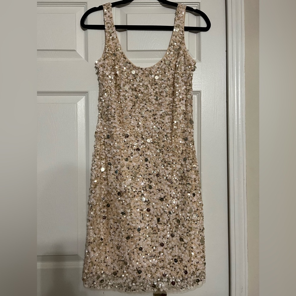 Aidan Mattox. Champagne sequin mini dress